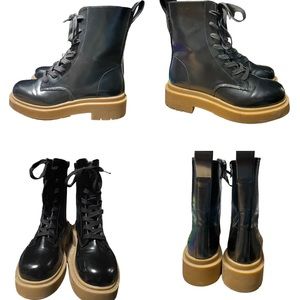 H&M Womens Black & Tan‎ Rubber Sole Combat  Boots Size 39 / 8.5